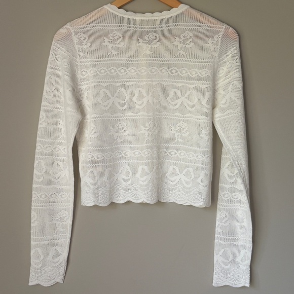 NWT Loveshackfancy Gretta Pointelle Knit Bow Cardigan Ivory White | S - Picture 11 of 13